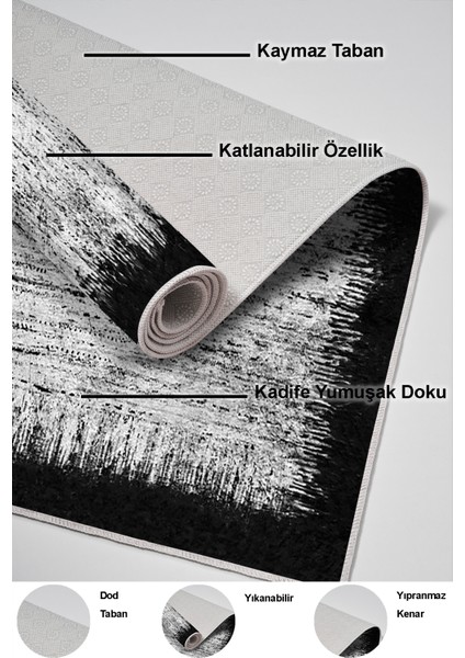 Dijital Mutfak Halısı Trend Keçe Kaymaz Taban Modern Evelina Siyah indirimleri
