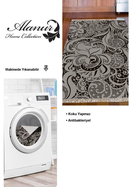 Dijital Mutfak Halısı Trend Keçe Kaymaz Taban Saçaklı Modern Cedrica Bej modelleri