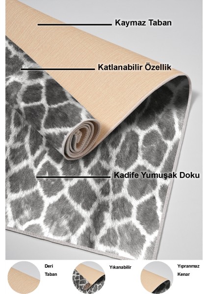 Dijital Mutfak Halısı Yıldız Deri Kaymaz Taban Modern Cherry Gri