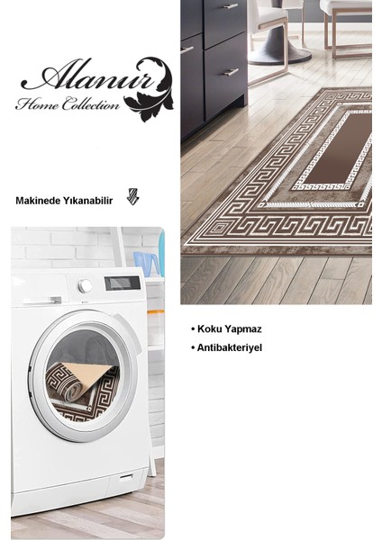 Dijital Mutfak Halısı Yıldız Deri Kaymaz Taban Modern Carmel Kahve