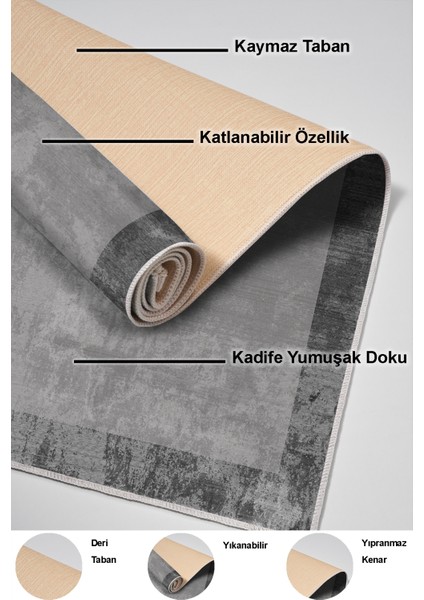 Dijital Mutfak Halısı Yıldız Deri Kaymaz Taban Modern Amelia Gri