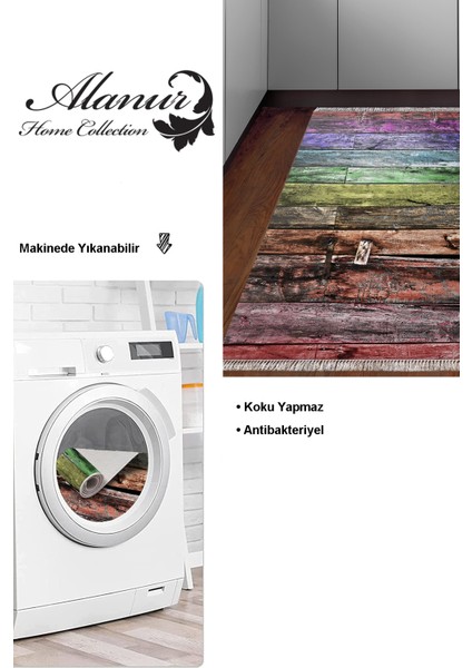 Dijital Mutfak Halısı Trend Keçe Kaymaz Taban Saçaklı Modern Alannah Renkli modelleri