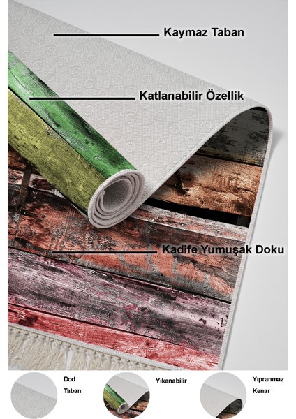 Dijital Mutfak Halısı Trend Keçe Kaymaz Taban Saçaklı Modern Alannah Renkli indirimleri