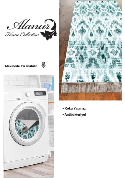 Dijital Mutfak Halısı Trend Keçe Kaymaz Taban Saçaklı Iskandinav Annika Turkuaz modelleri