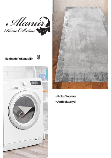 Dijital Mutfak Halısı Trend Keçe Kaymaz Taban Modern Amelia Gri modelleri