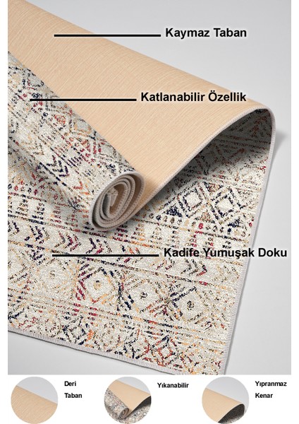 Dijital Mutfak Halısı Yıldız Deri Kaymaz Taban Iskandinav Leilani Bej