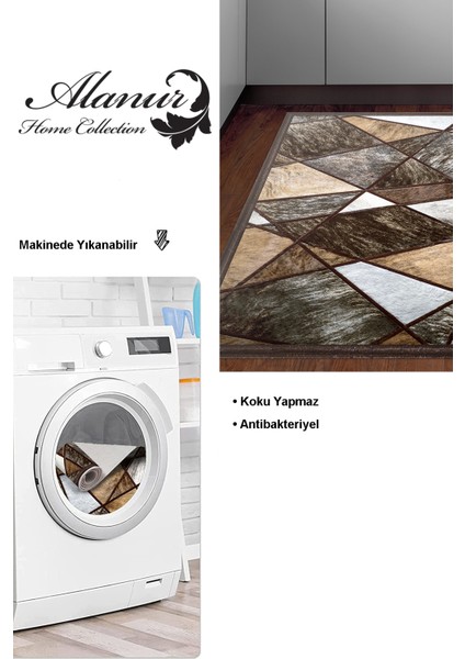 Dijital Mutfak Halısı Trend Keçe Kaymaz Taban Modern Janice Gri Kahve modelleri