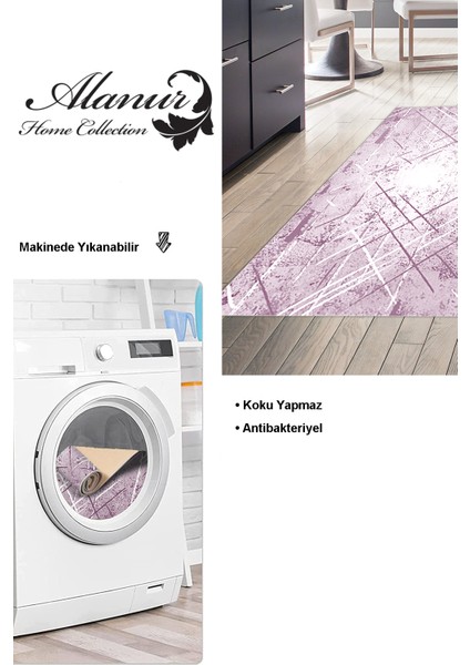 Dijital Mutfak Halısı Yıldız Deri Kaymaz Taban Modern Allissa Mor modelleri