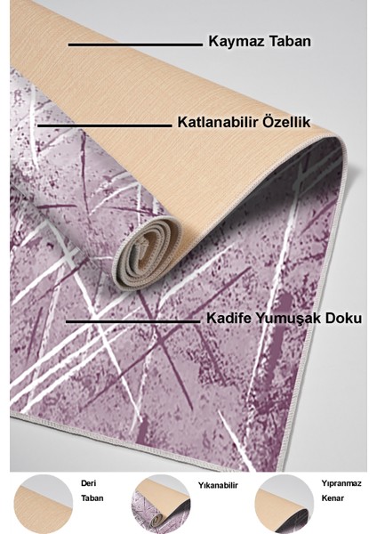 Dijital Mutfak Halısı Yıldız Deri Kaymaz Taban Modern Allissa Mor indirimleri