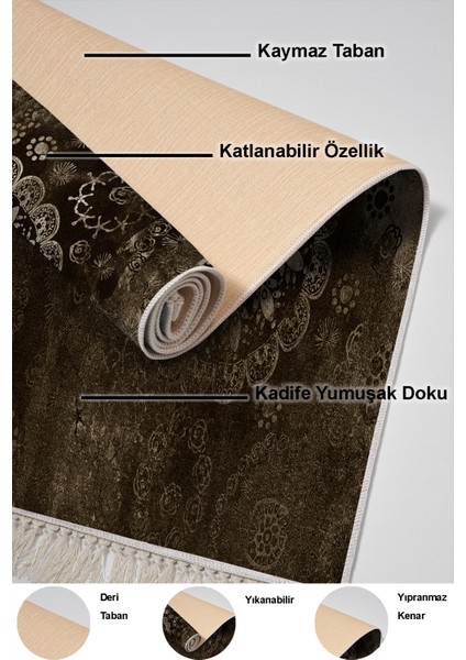 Dijital Mutfak Halısı Yıldız Deri Kaymaz Taban Saçaklı Modern Aubree Kahve