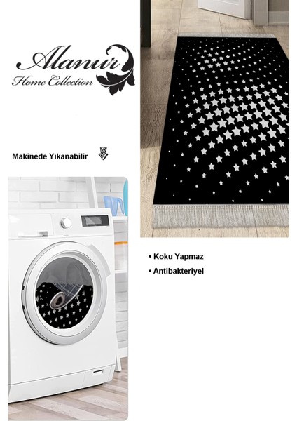 Dijital Mutfak Halısı Star Pamuk Kaymaz Taban Saçaklı Modern Willow Gri modelleri