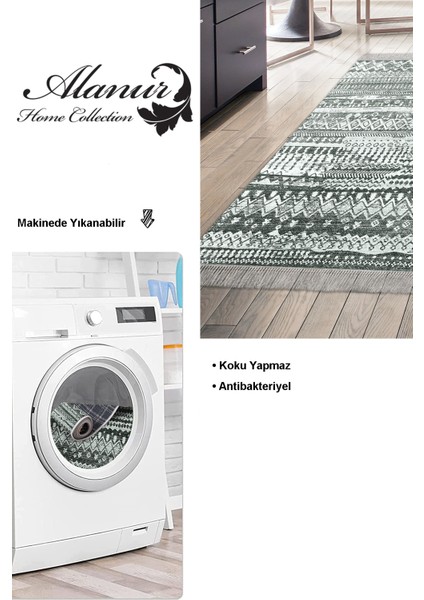 Dijital Mutfak Halısı Star Pamuk Kaymaz Taban Saçaklı Iskandinav Ysabel Silver modelleri