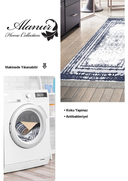 Dijital Mutfak Halısı Yıldız Deri Kaymaz Taban Saçaklı Modern Mollie Lacivert modelleri