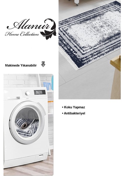 Dijital Mutfak Halısı Star Pamuk Kaymaz Taban Saçaklı Modern Mollie Lacivert modelleri