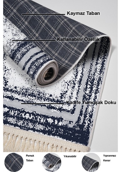 Dijital Mutfak Halısı Star Pamuk Kaymaz Taban Saçaklı Modern Mollie Lacivert indirimleri