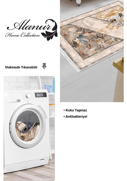 Dijital Mutfak Halısı Star Pamuk Kaymaz Taban Saçaklı Modern Kristalena Bej modelleri