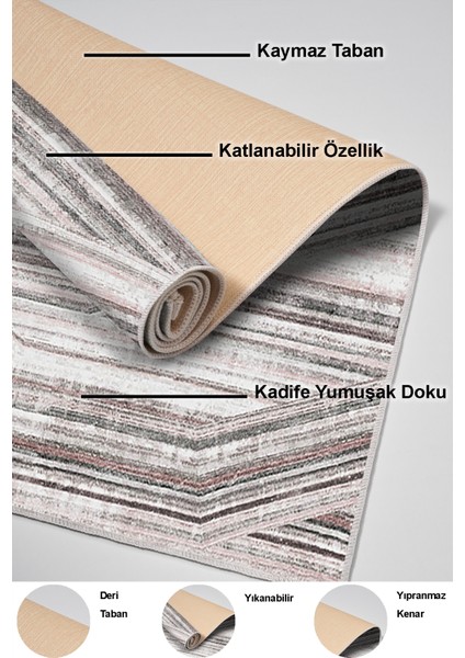 Dijital Mutfak Halısı Yıldız Deri Kaymaz Taban Modern Lile Antrasit