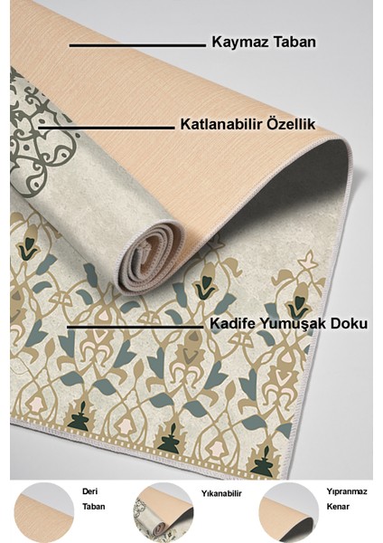 Dijital Mutfak Halısı Yıldız Deri Kaymaz Taban Modern Demetria Bej