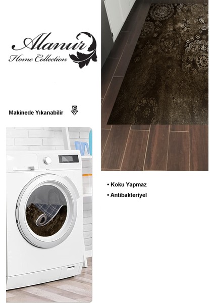 Dijital Mutfak Halısı Star Pamuk Kaymaz Taban Modern Aubree Kahve modelleri