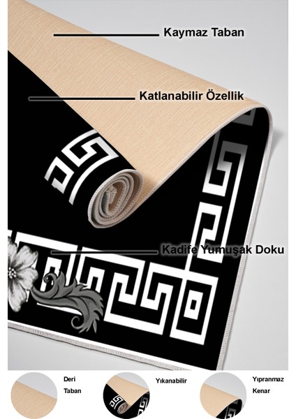Dijital Mutfak Halısı Yıldız Deri Kaymaz Taban Modern Marcie Siyah