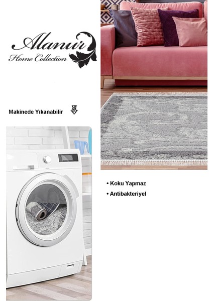 Dijital Salon Halısı Star Pamuk Kaymaz Taban Saçaklı Modern Storm Gri modelleri