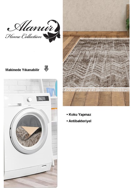 Dijital Salon Halısı Yıldız Deri Kaymaz Taban Saçaklı Iskandinav Mel Kahve modelleri