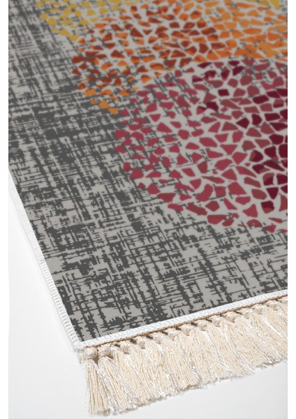 Dijital Salon Halısı Star Pamuk Kaymaz Taban Saçaklı Modern Saeran Krem Oranj Kırmızı fırsatları