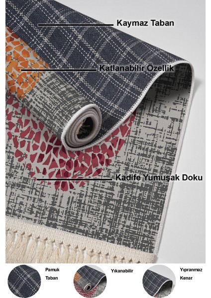 Dijital Salon Halısı Star Pamuk Kaymaz Taban Saçaklı Modern Saeran Krem Oranj Kırmızı indirimleri