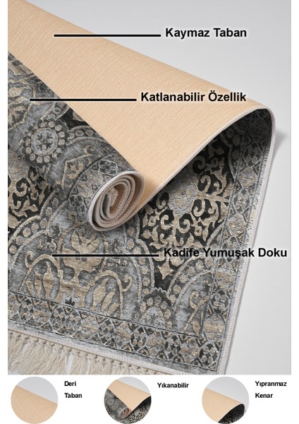 Dijital Salon Halısı Yıldız Deri Kaymaz Taban Saçaklı Modern Osana Bej indirimleri