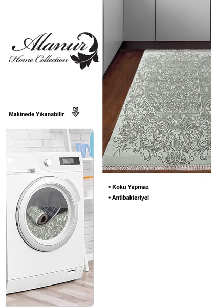 Dijital Mutfak Halısı Star Pamuk Kaymaz Taban Saçaklı Modern Katrina Yeşil modelleri