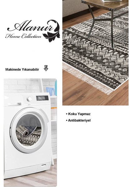 Dijital Salon Halısı Star Pamuk Kaymaz Taban Saçaklı Iskandinav Ysabel Antrasit