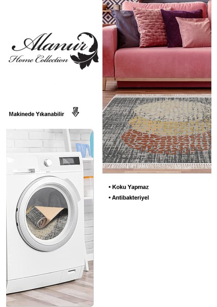 Dijital Salon Halısı Yıldız Deri Kaymaz Taban Saçaklı Modern Saeran Kahve Krem Bej
