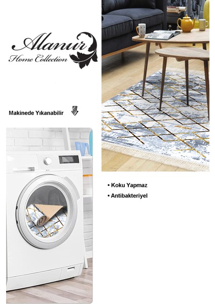 Dijital Salon Halısı Yıldız Deri Kaymaz Taban Saçaklı Modern Brooklyn Mavi modelleri