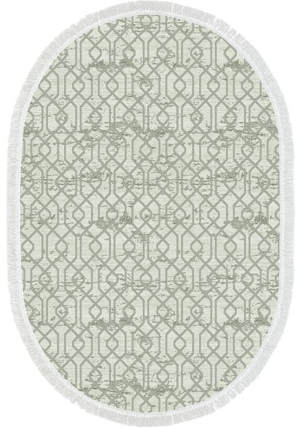 Dijital Mutfak Halısı Yıldız Deri Kaymaz Taban Saçaklı Oval Modern Eliana Yeşil