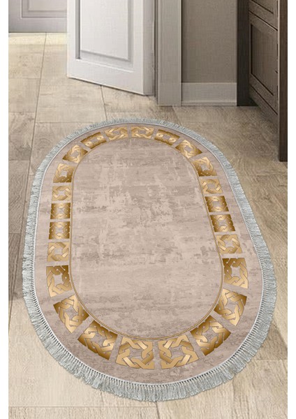 Dijital Mutfak Halısı Trend Keçe Kaymaz Taban Saçaklı Oval Modern Twyla Camel fiyatları