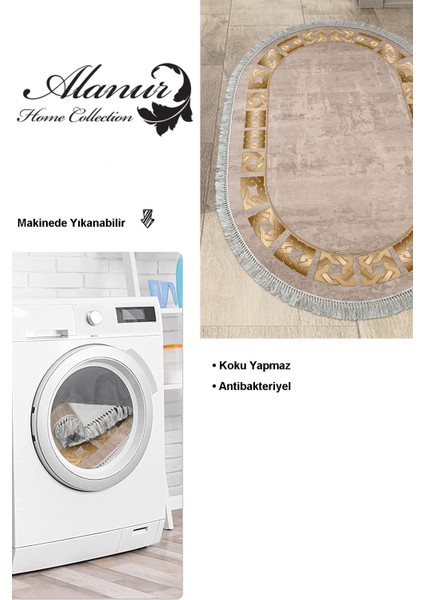 Dijital Mutfak Halısı Trend Keçe Kaymaz Taban Saçaklı Oval Modern Twyla Camel modelleri