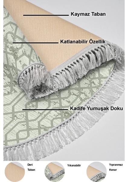 Dijital Mutfak Halısı Yıldız Deri Kaymaz Taban Saçaklı Oval Modern Eliana Yeşil