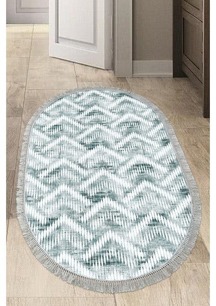 Dijital Mutfak Halısı Star Pamuk Kaymaz Taban Saçaklı Oval Iskandinav Renata Yeşil