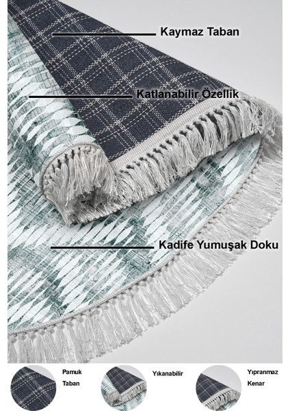 Dijital Mutfak Halısı Star Pamuk Kaymaz Taban Saçaklı Oval Iskandinav Renata Yeşil indirimleri