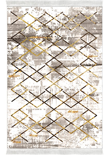 Dijital Salon Halısı Star Pamuk Kaymaz Taban Saçaklı Modern Brooklyn Gold