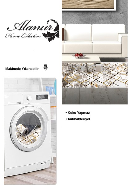 Dijital Salon Halısı Star Pamuk Kaymaz Taban Saçaklı Modern Brooklyn Gold