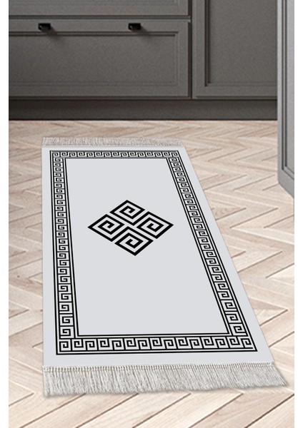 Dijital Mutfak Halısı Yıldız Deri Kaymaz Taban Saçaklı Modern Kathryn Gri