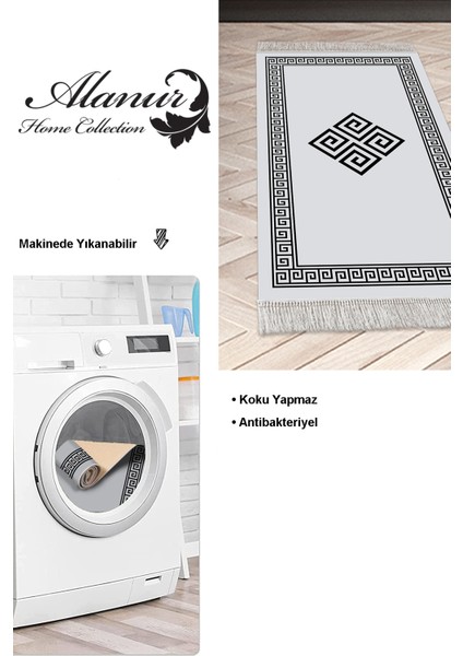 Dijital Mutfak Halısı Yıldız Deri Kaymaz Taban Saçaklı Modern Kathryn Gri modelleri