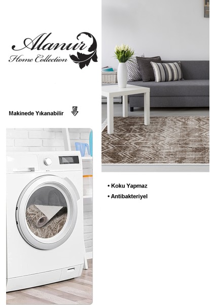 Dijital Salon Halısı Trend Keçe Kaymaz Taban Saçaklı Iskandinav Mel Kahve