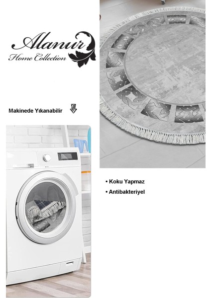 Dijital Mutfak Halısı Star Pamuk Kaymaz Taban Saçaklı Yuvarlak Modern Twyla Gri modelleri