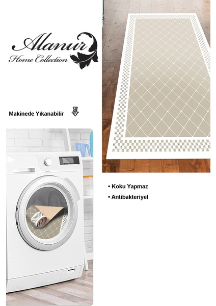 Dijital Mutfak Halısı Yıldız Deri Kaymaz Taban Modern Krystalyn Bej