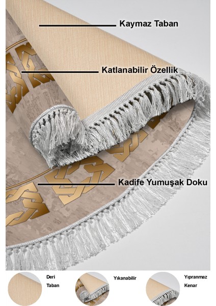 Dijital Mutfak Halısı Yıldız Deri Kaymaz Taban Saçaklı Oval Modern Twyla Camel