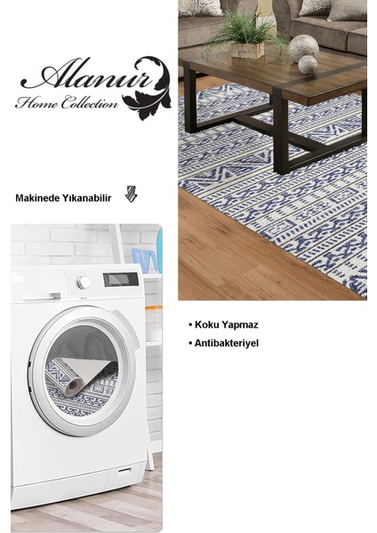 Dijital Salon Halısı Trend Keçe Kaymaz Taban Iskandinav Adelia Mavi