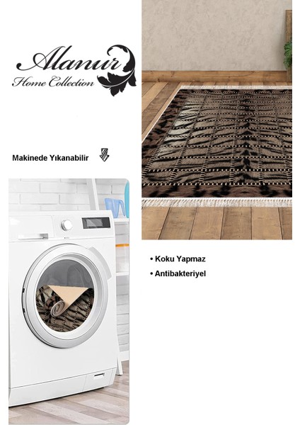 Dijital Salon Halısı Yıldız Deri Kaymaz Taban Saçaklı Modern Joelle Kahve