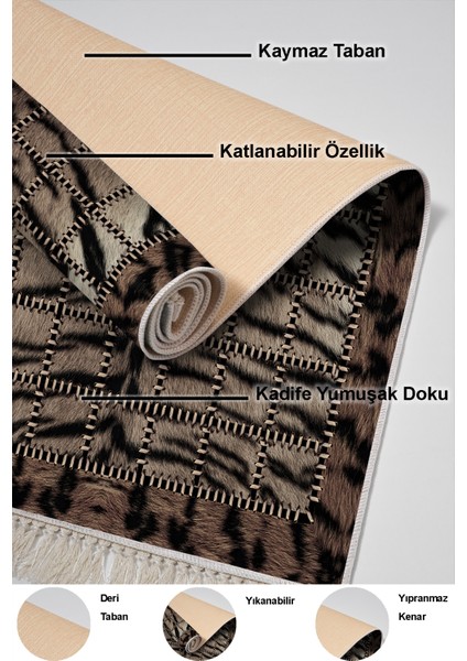 Dijital Salon Halısı Yıldız Deri Kaymaz Taban Saçaklı Modern Joelle Kahve